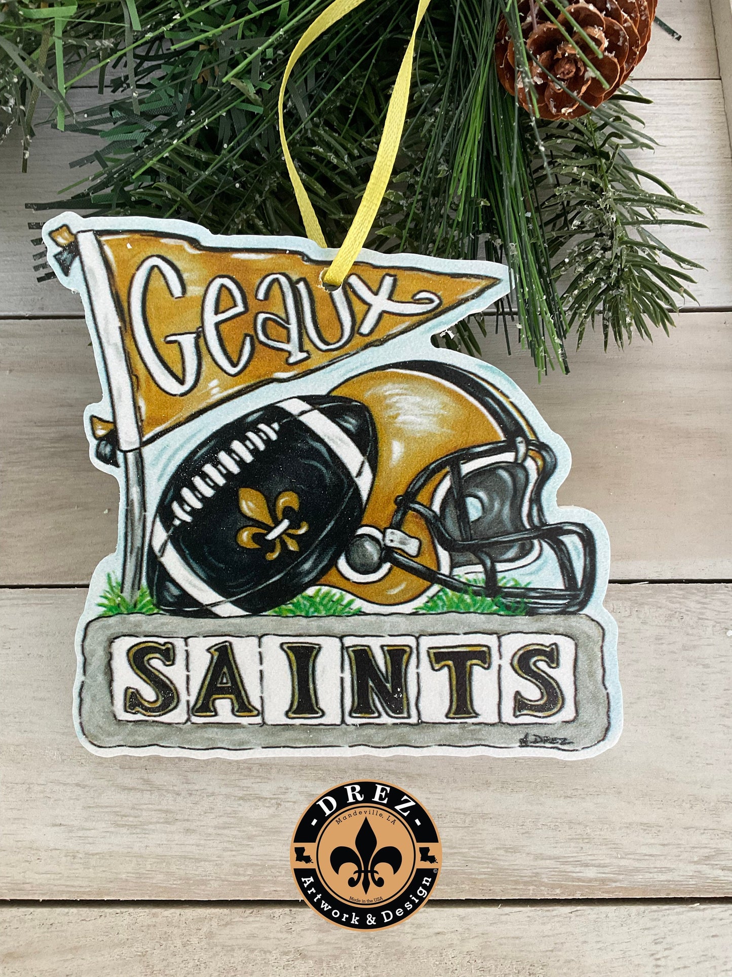 Football Collage- Black & Gold Ornament