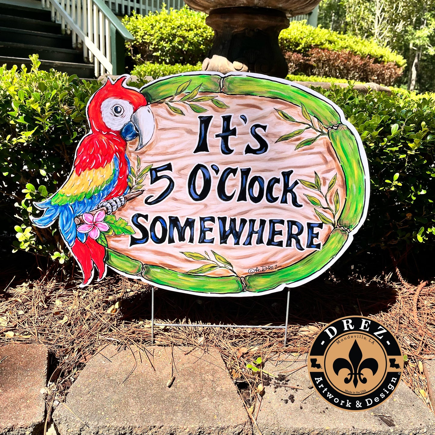 Parrot 5 O'Clock Somewhere Yard Stake