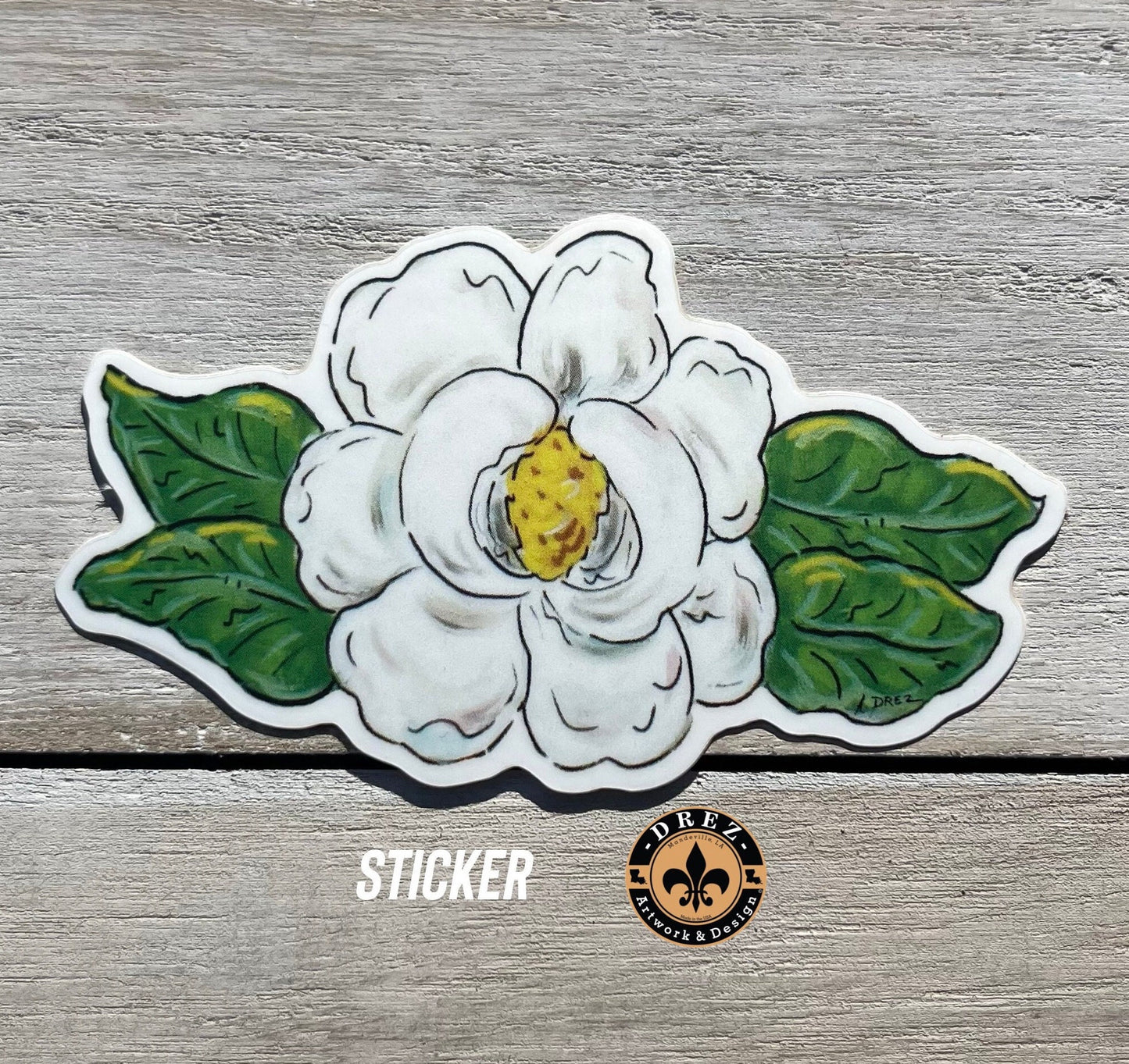 Magnolia Sticker, Zydeco, Decal for Laptop, Tumbler, Planner, Bumper, Vinyl, Waterproof, Drez Artwork, Made in USA, Flower, Floral