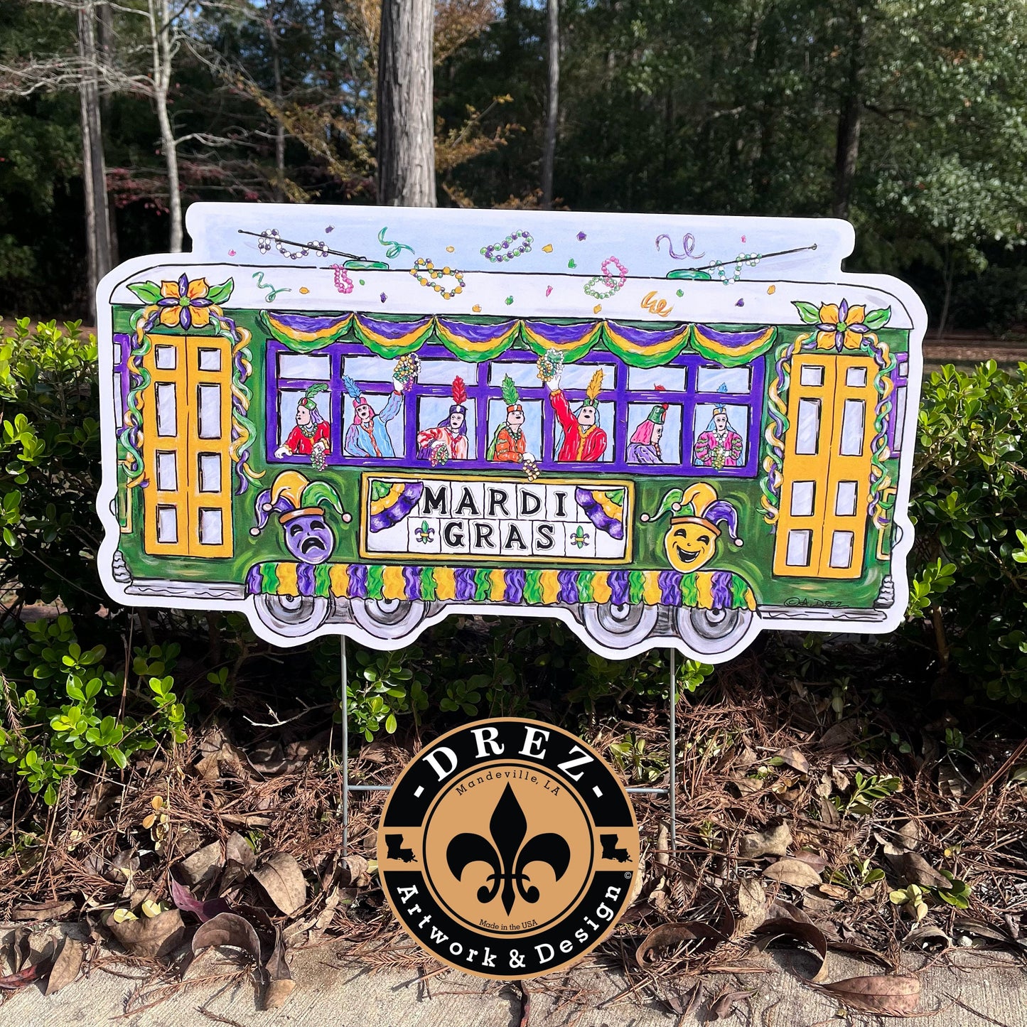 Mardi Gras Streetcar Horizontal Yard Stake