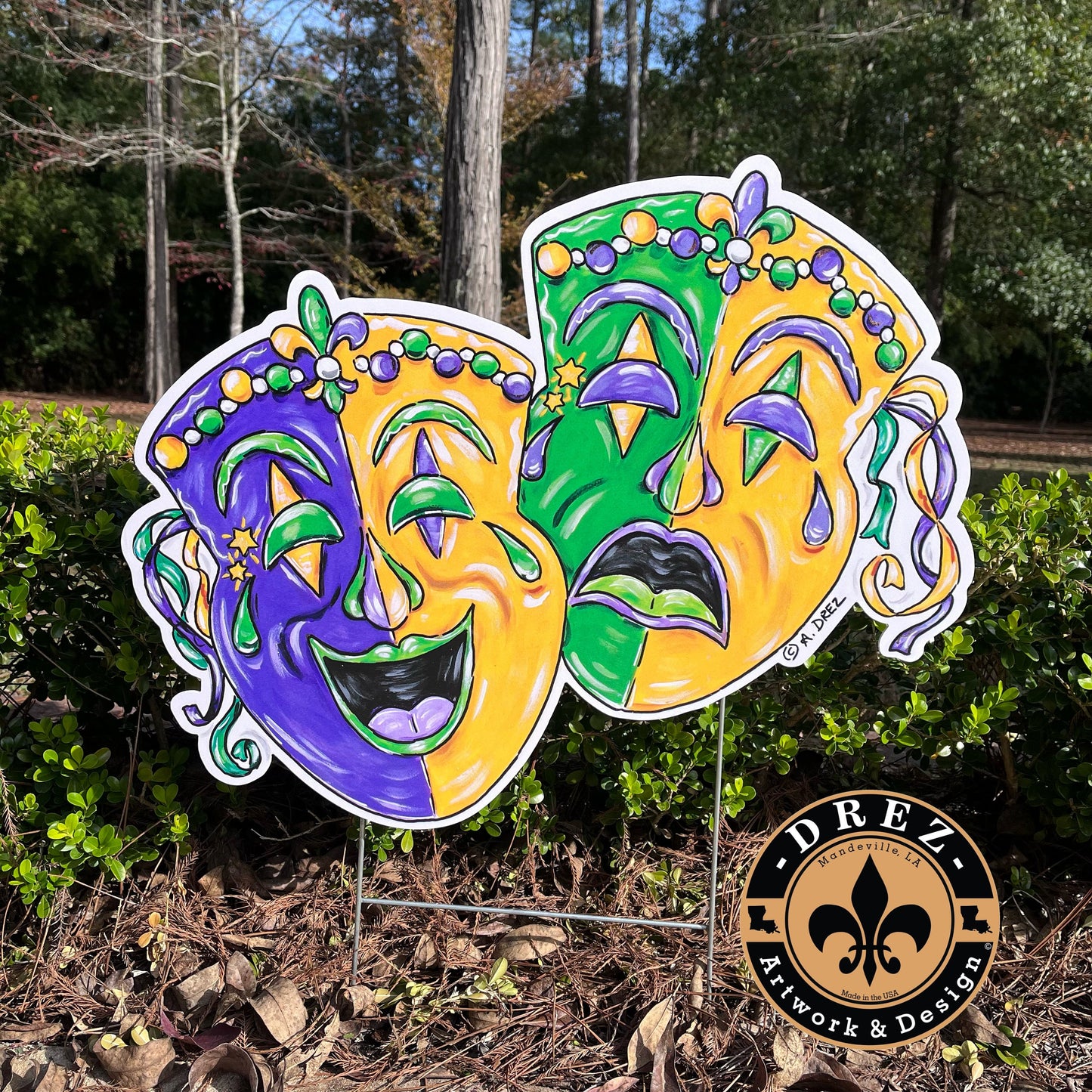 Mardi Gras Comedy Tragedy Yard Stake