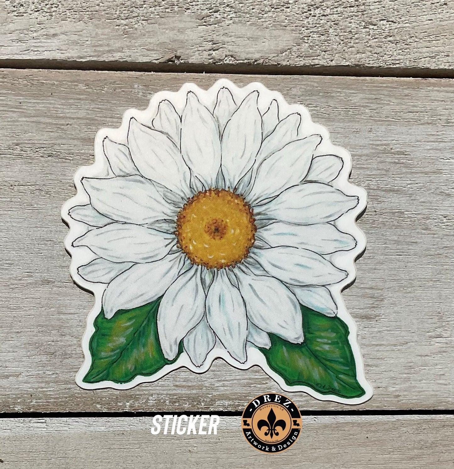 Daisy Sticker, Zydeco, Decal for Laptop, Tumbler, Planner, Bumper, Vinyl, Waterproof, Drez Artwork, Made in USA, Flower, Floral