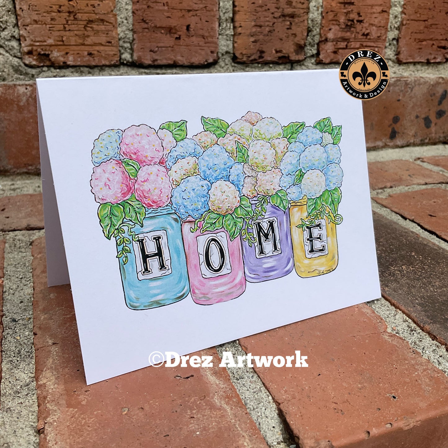 Hydrangea, Mason Jars, Notecards, Note Cards, Home, Nola Street Tiles, Wholesale Available, Nola, Floral, Flowers, Made in Louisiana, Drez