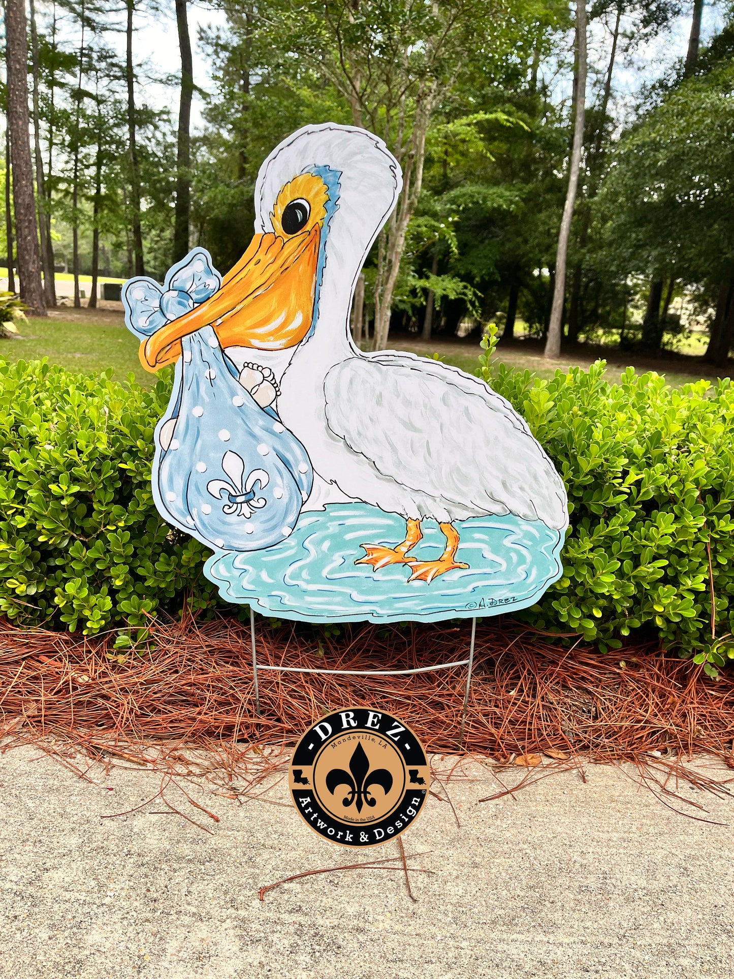 Baby Boy Pelican Yard Stake