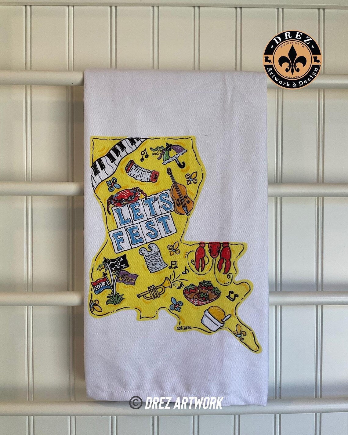 Louisiana Jazz Festival Let's Fest Tea Towel