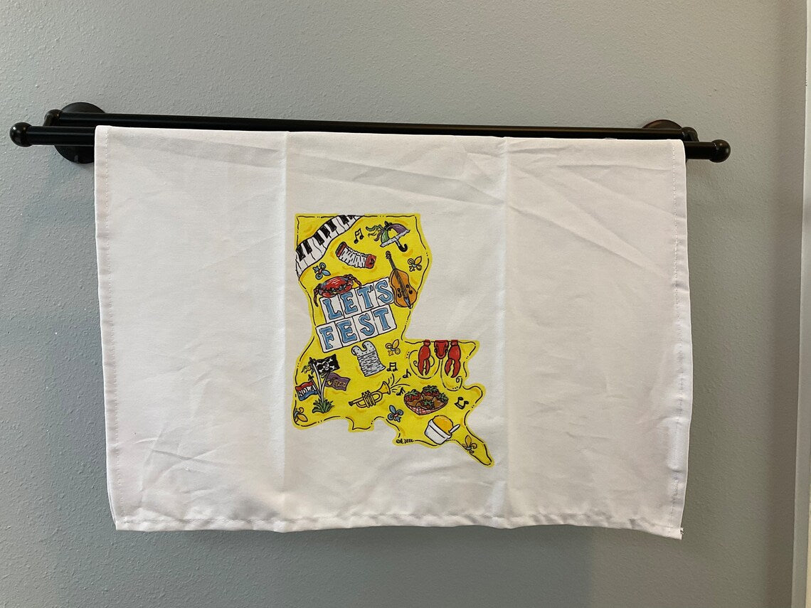 Louisiana Jazz Festival Let's Fest Tea Towel