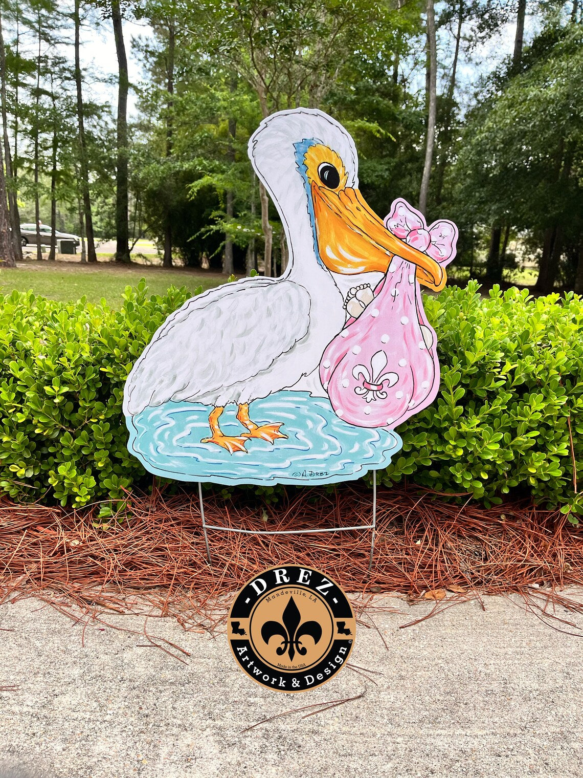 Baby Girl Pelican Yard Stake