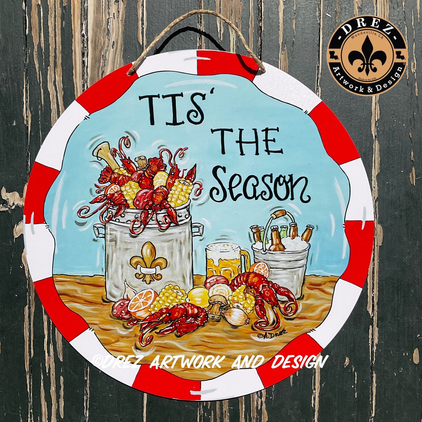 Tis' The Season Crawfish Boil Door Hanger