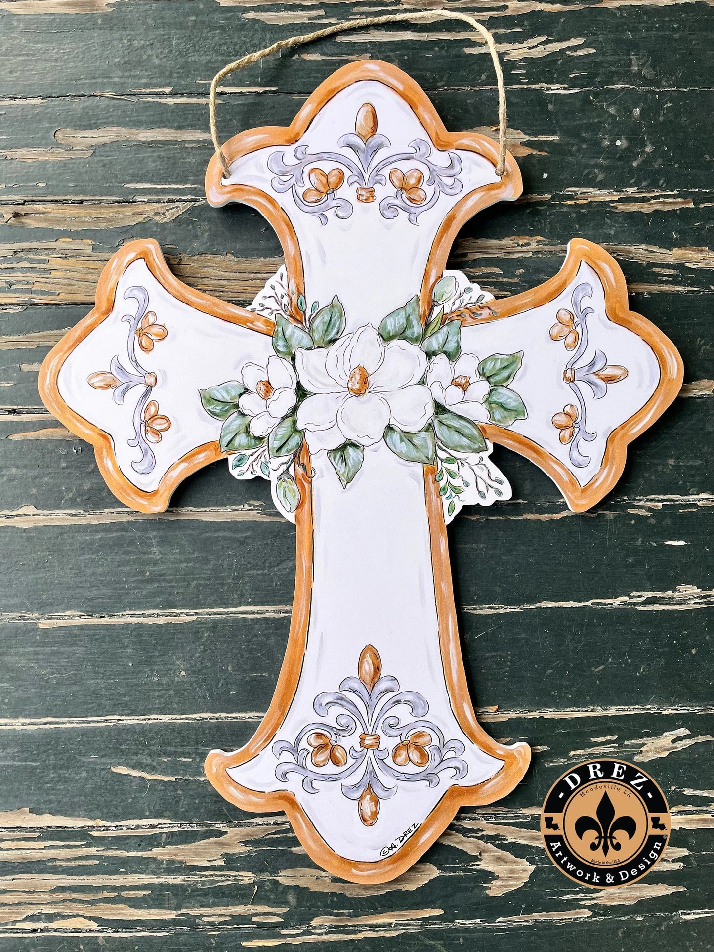 Cross White with Magnolia Door Hanger