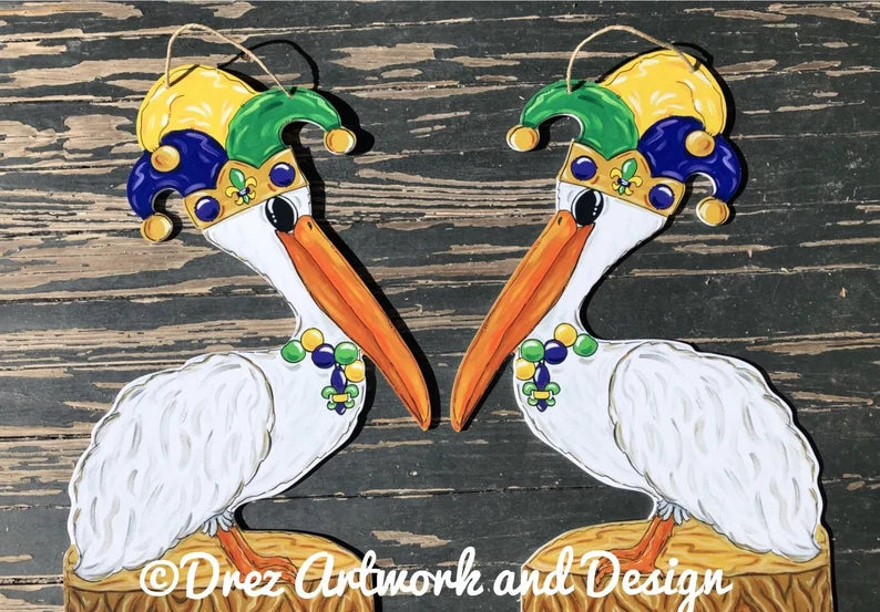 Mardi Gras Pelican Door Hanger