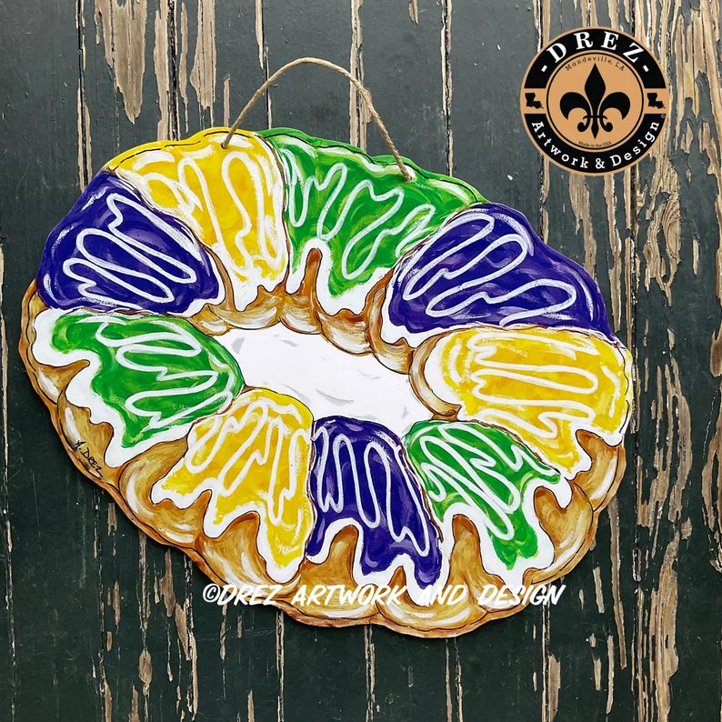 Mardi Gras King Cake Horizontal Door Hanger
