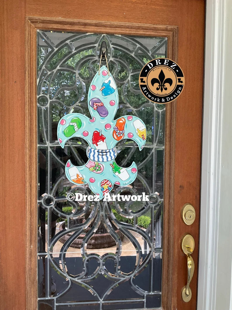 Fleur De Lis Summer Snowball Door Hanger