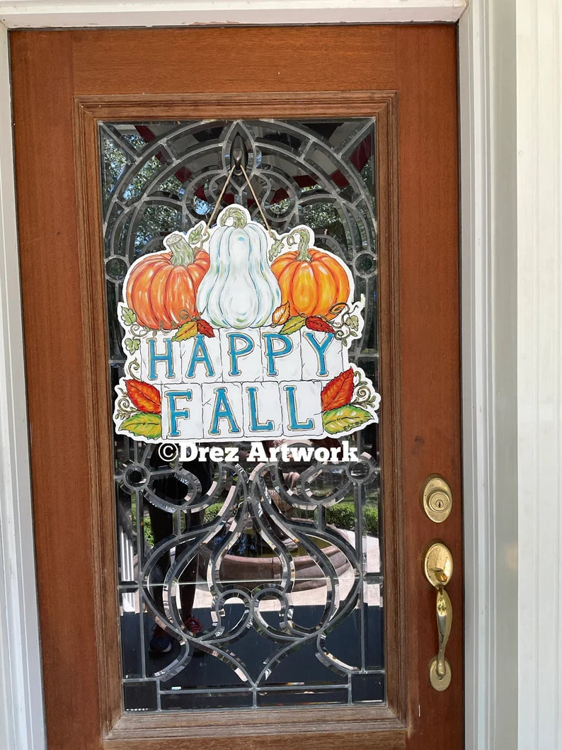 Pumpkin Happy Fall Sign Door Hanger