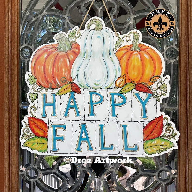 Pumpkin Happy Fall Sign Door Hanger