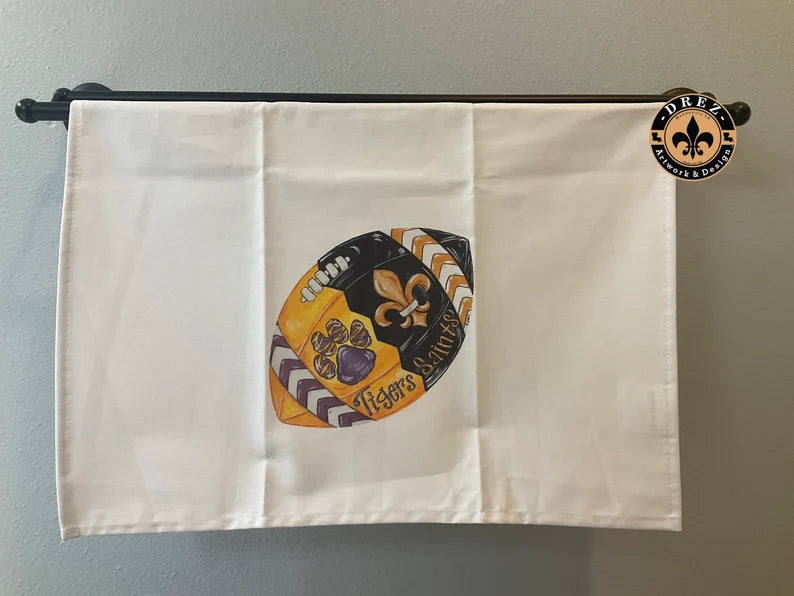 Football- 1/2 Black & Gold 1/2 Purple & Gold Tea Towel