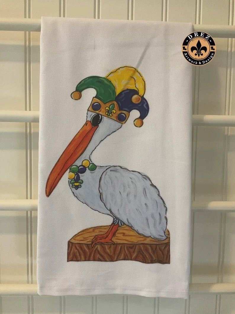 Mardi Gras Pelican Tea Towel