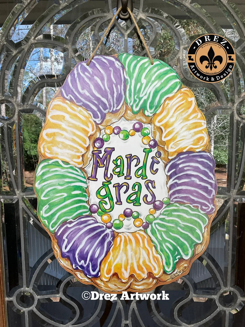 Mardi Gras King Cake Door Hanger