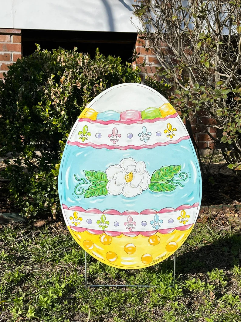 Easter Egg with Magnolia Yard Stake