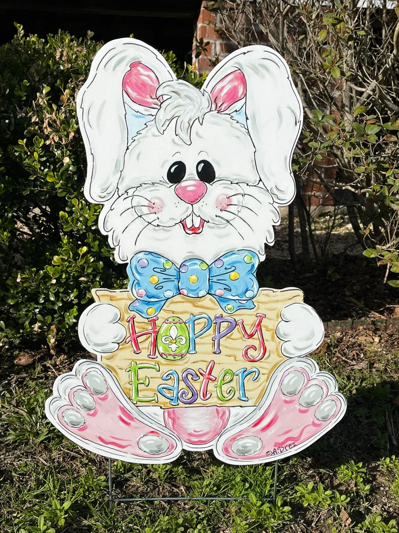 Easter Bunny with Sign Yard Stake