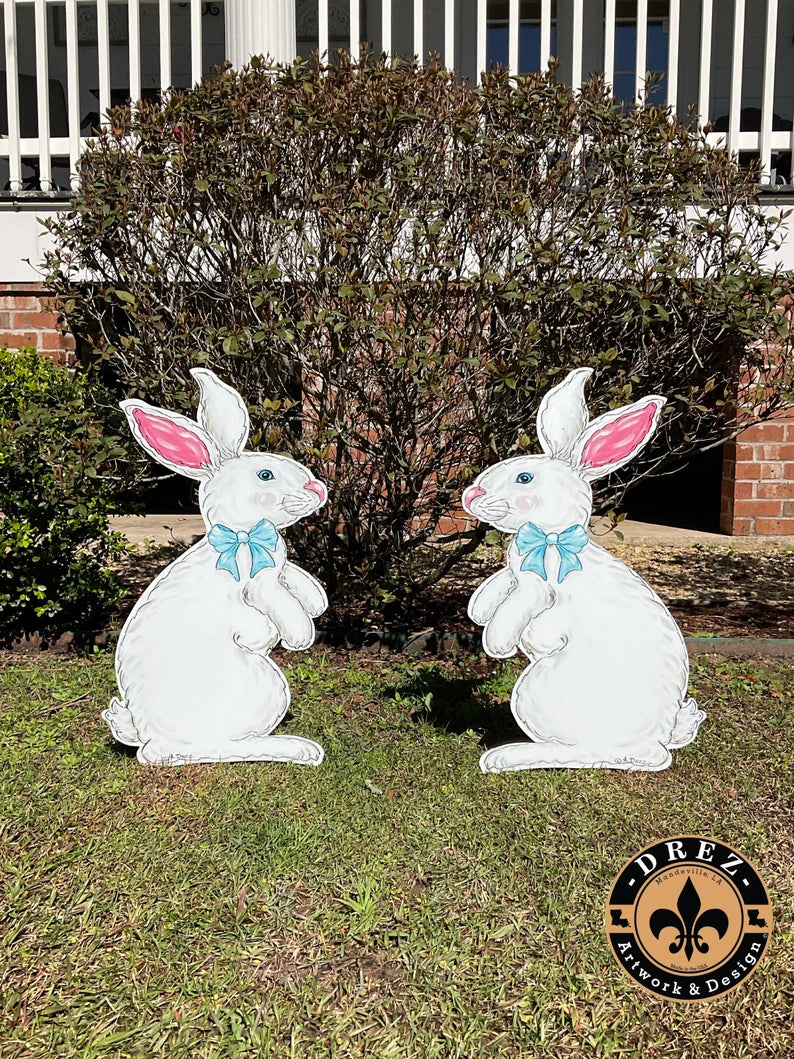 Easter Bunny Rabbit Yard Stake Set
