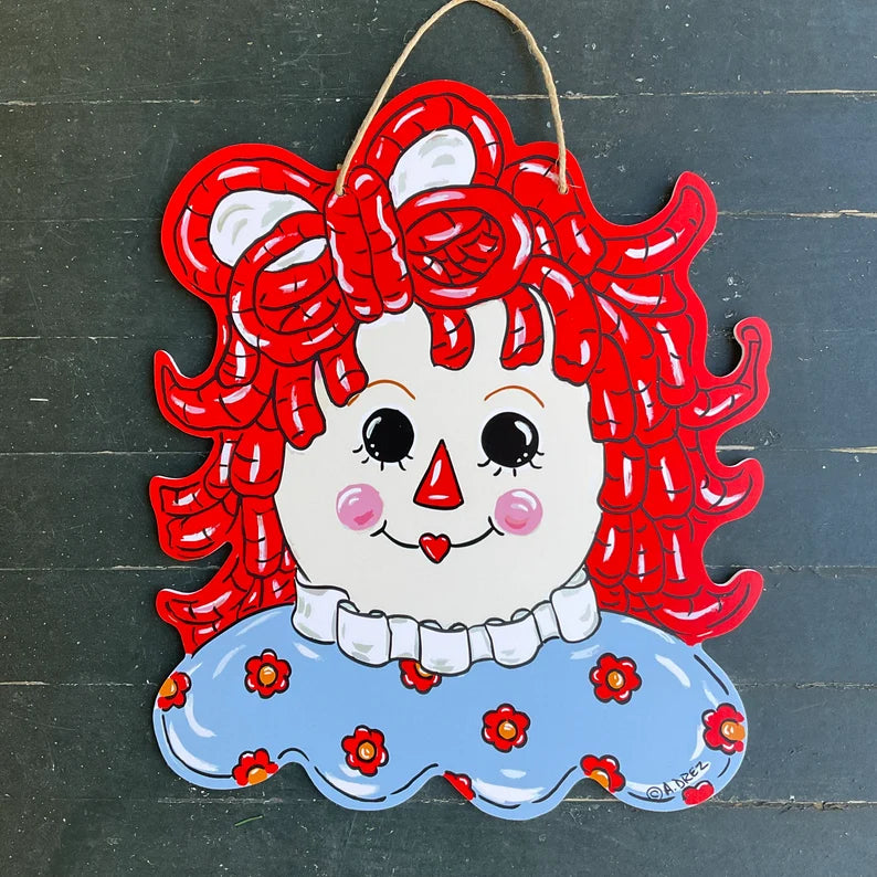 Raggedy Ann- Mount Carmel Academy Door Hanger