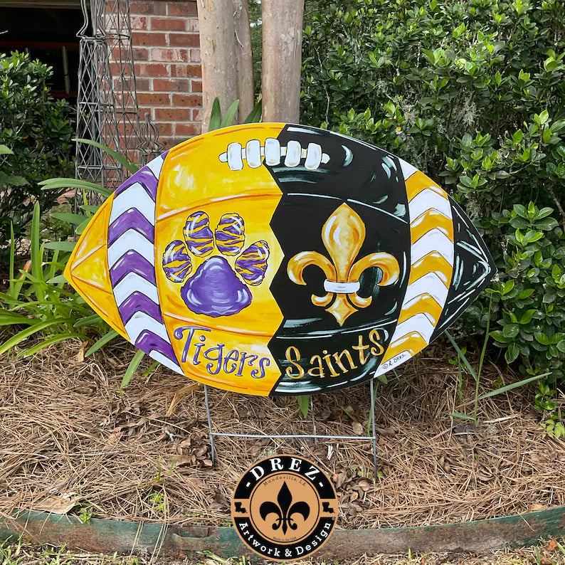 Football- 1/2 Black & Gold 1/2 Purple & Gold Yard Stake