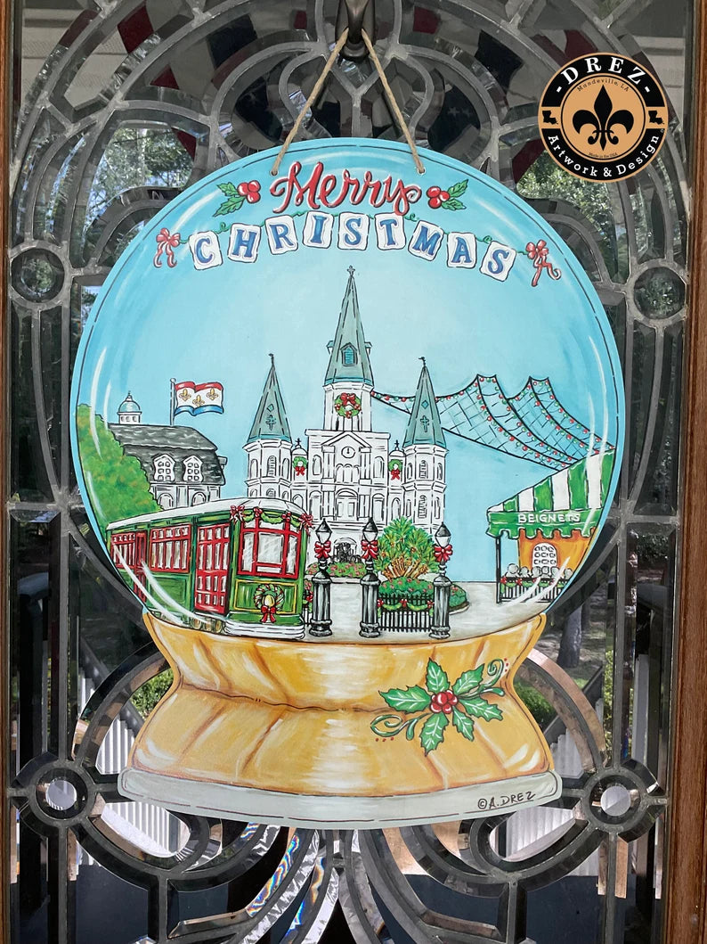 Christmas Snowglobe Nola Door Hanger