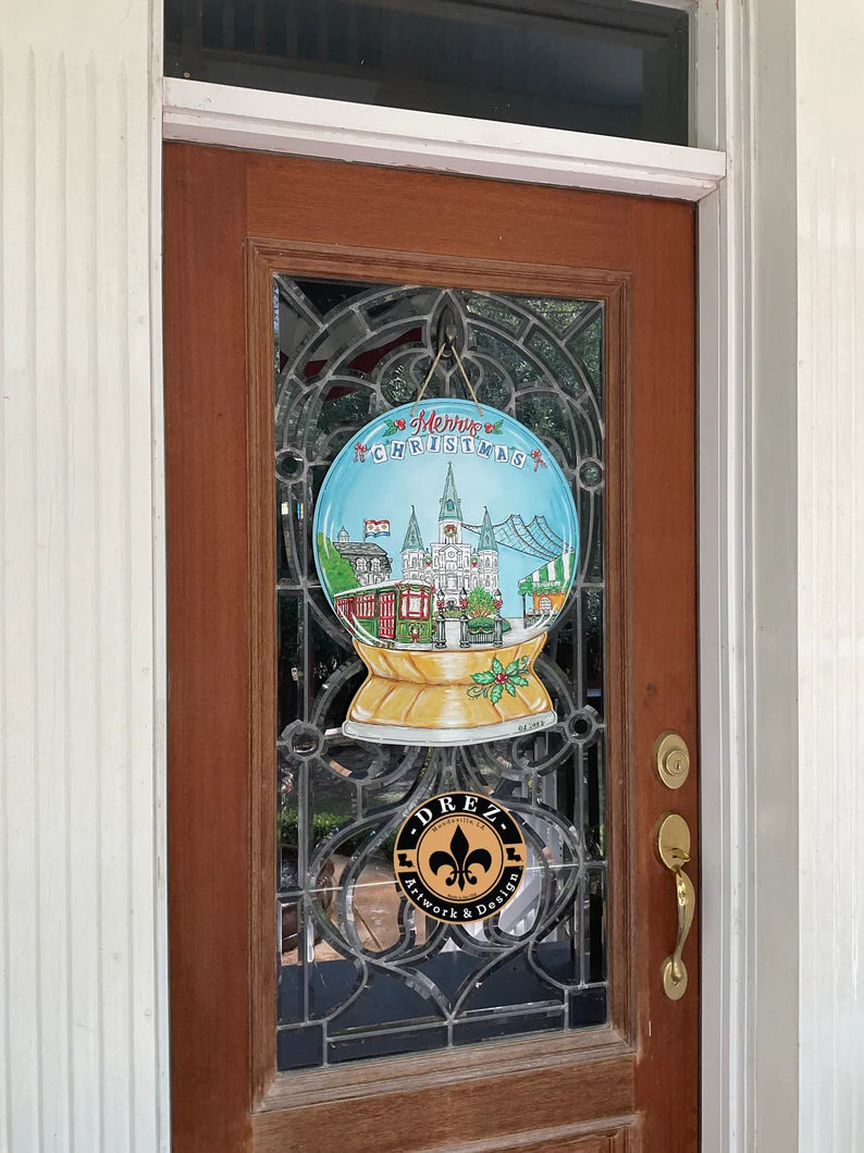 Christmas Snowglobe Nola Door Hanger