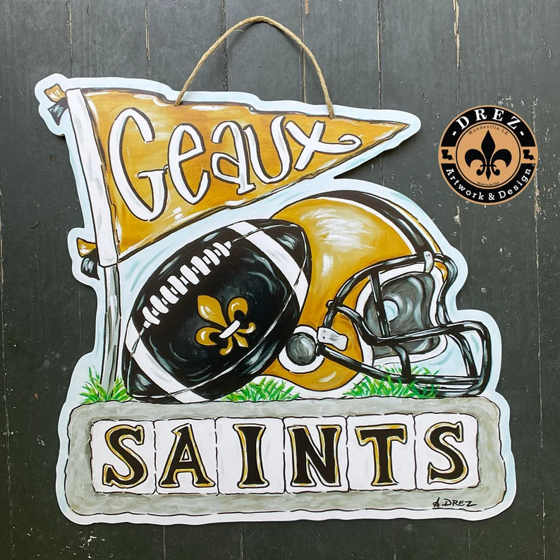 Football Collage- Black & Gold Door Hanger