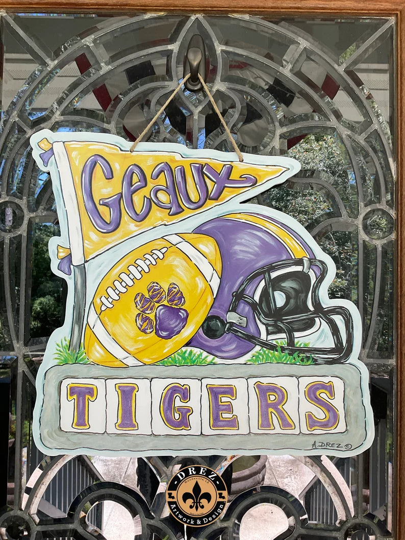 Football Collage- Purple & Gold Door Hanger