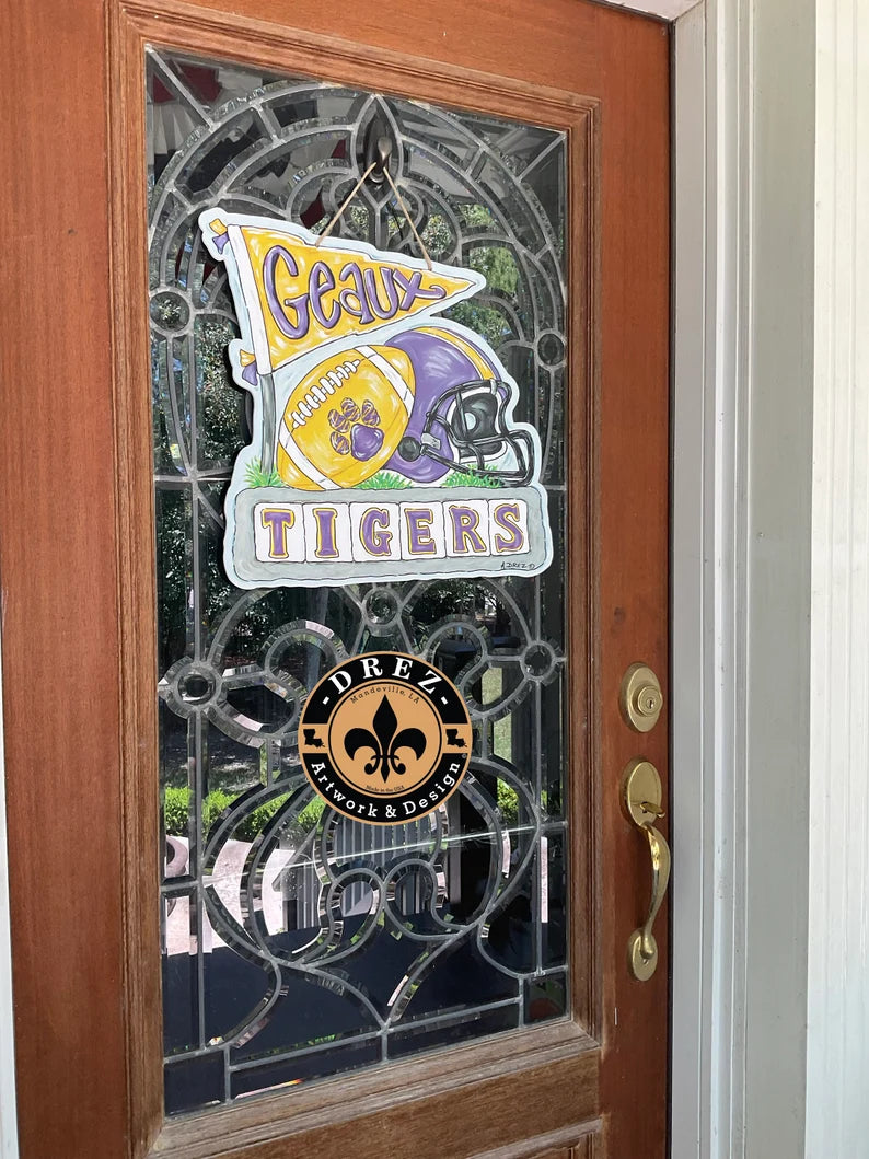 Football Collage- Purple & Gold Door Hanger