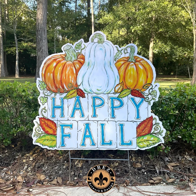Pumpkin Happy Fall Sign Yard Stake