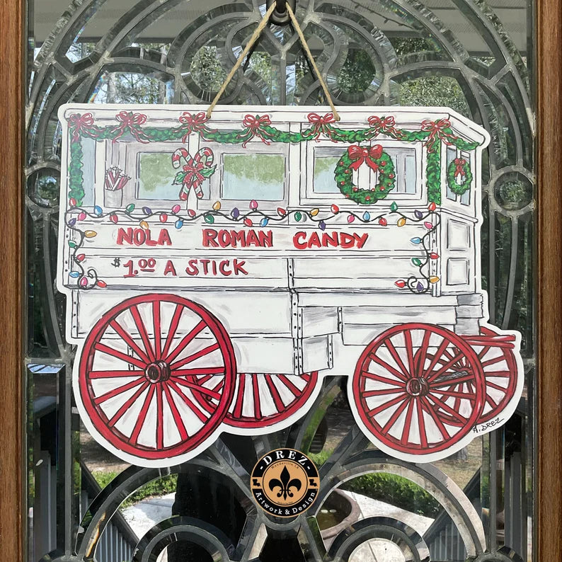 Christmas Roman Candy Cart Door Hanger