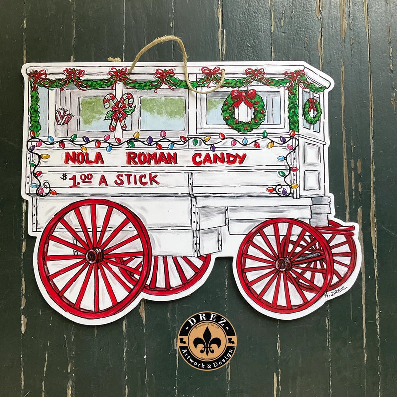 Christmas Roman Candy Cart Door Hanger
