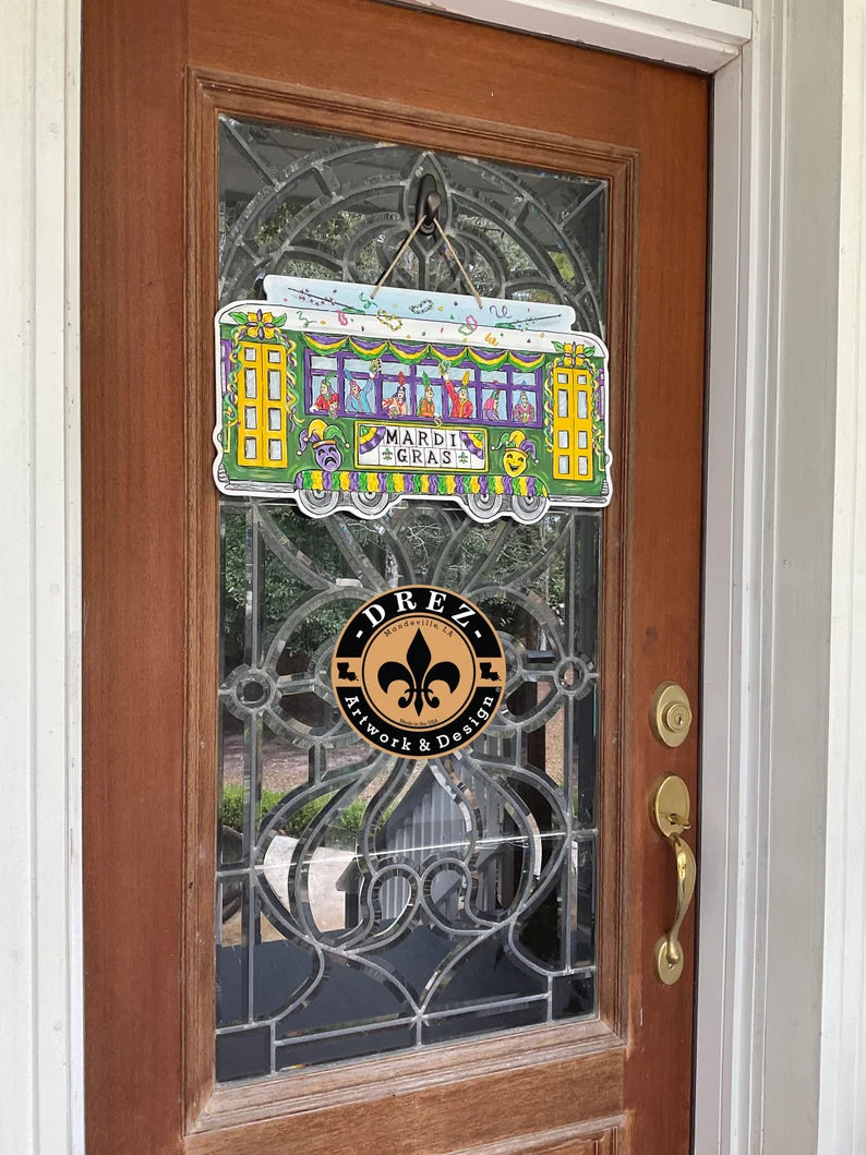 Mardi Gras Streetcar Horizontal Door Hanger