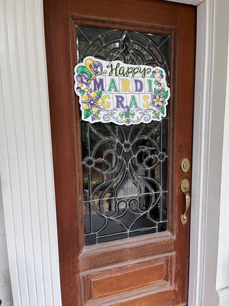 "Happy Mardi Gras" Sign Door Hanger