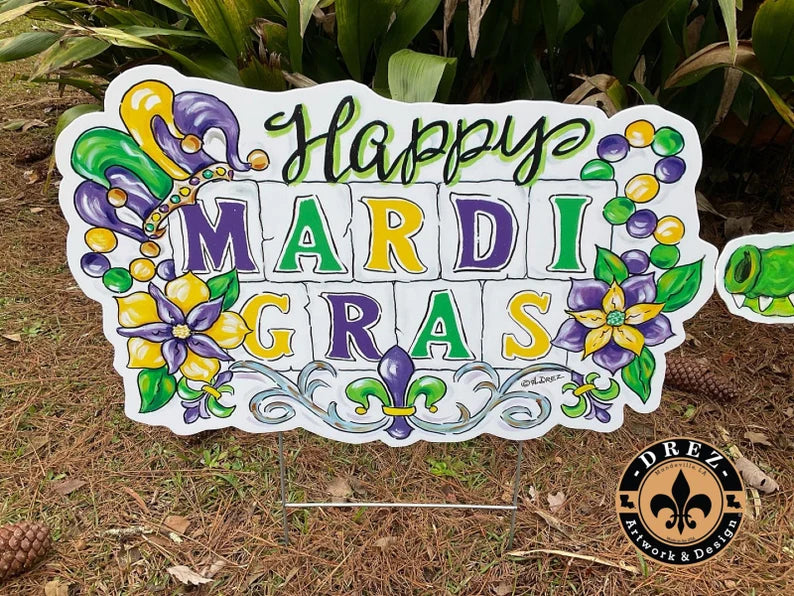 "Happy Mardi Gras" Sign Yard Stake