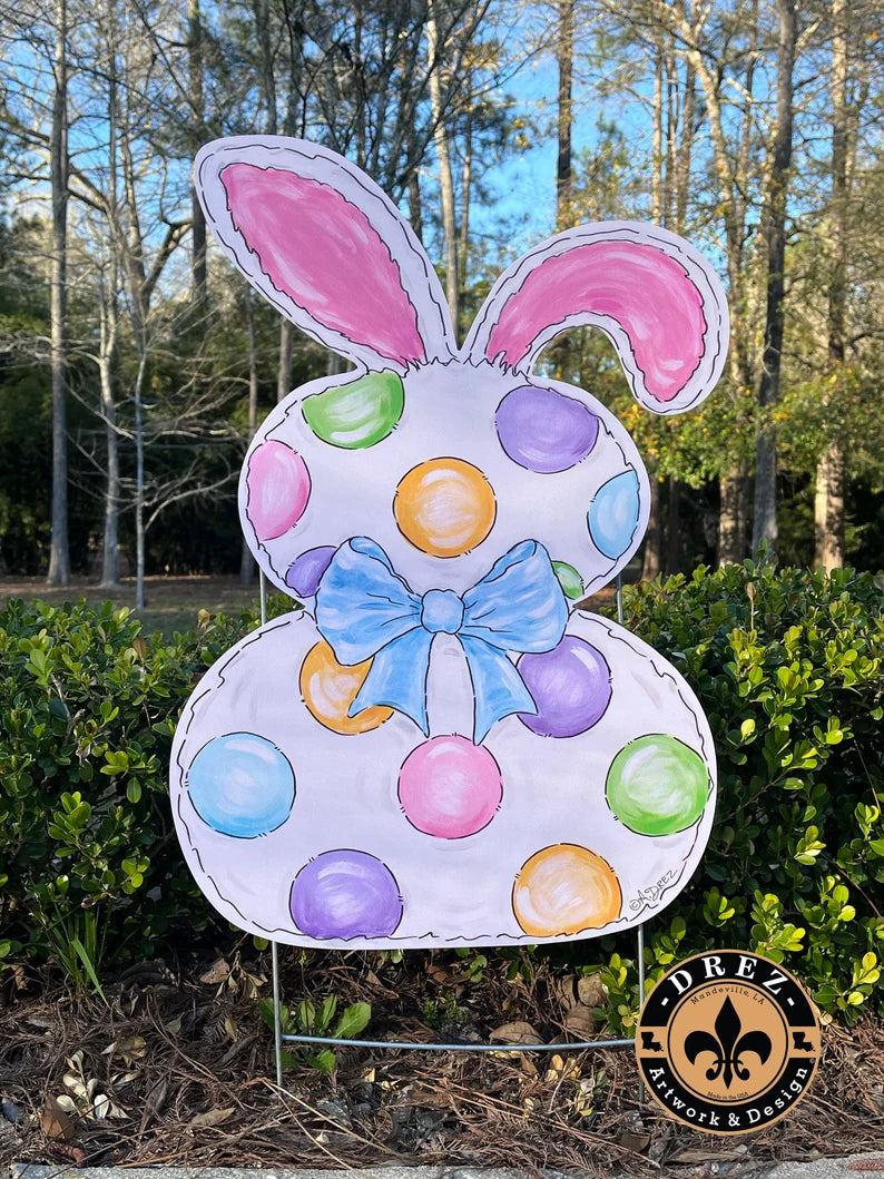 Easter Bunny with Polka Dots Yard Stake