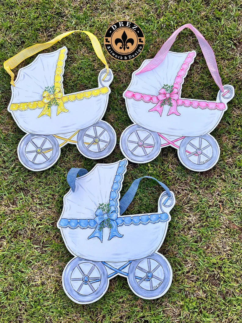 Baby Carriages Yellow/Blue/Pink Door Hanger