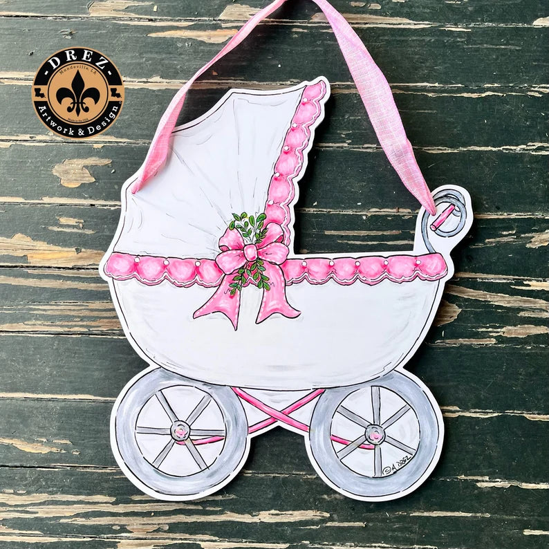 Baby Carriages Yellow/Blue/Pink Door Hanger