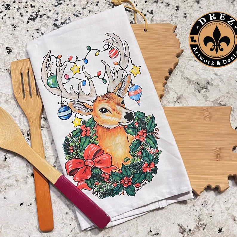 Christmas Deer Tea Towel