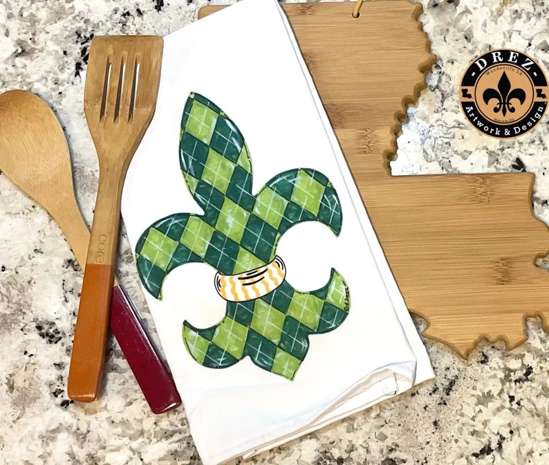 Fleur De Lis St. Patties Day Tea Towel