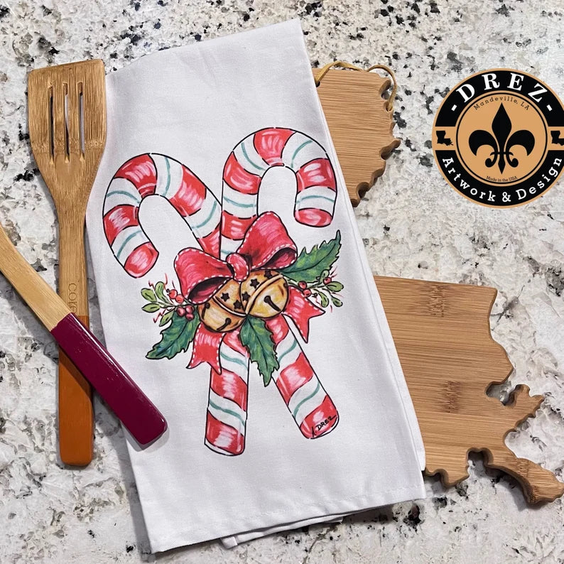 Candy Cane Christmas Tea Towel