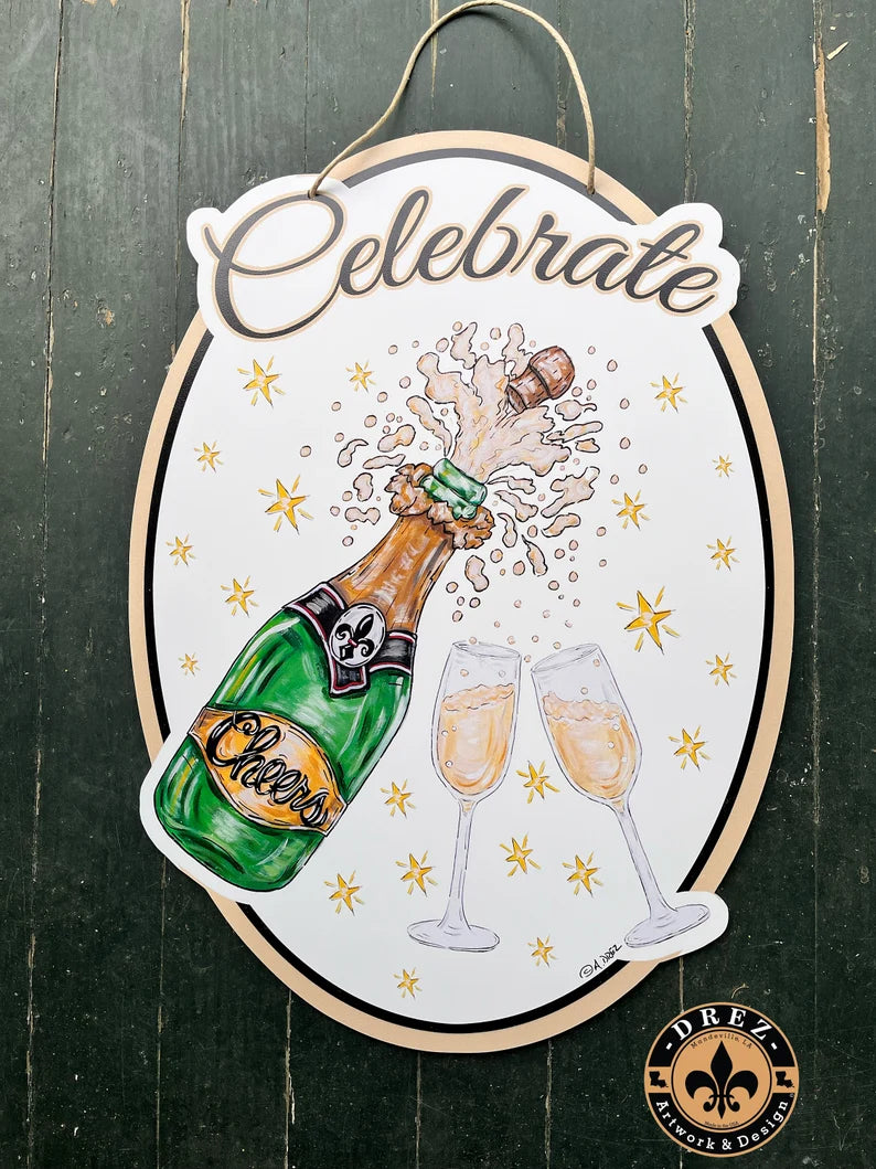 Celebrate Champagne Door Hanger