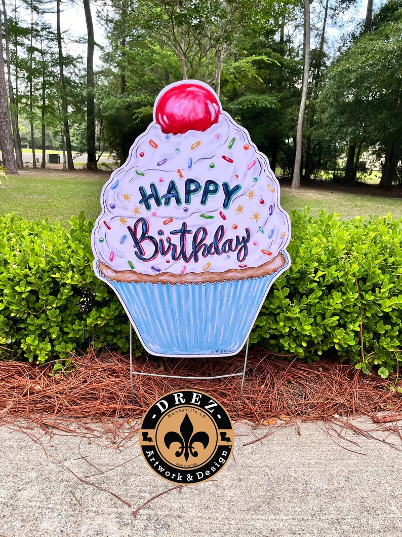 Cupcake Happy Birthday Yard Stake