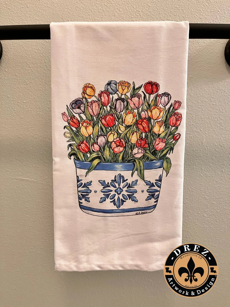 Tulip Flower Pot Tea Towel