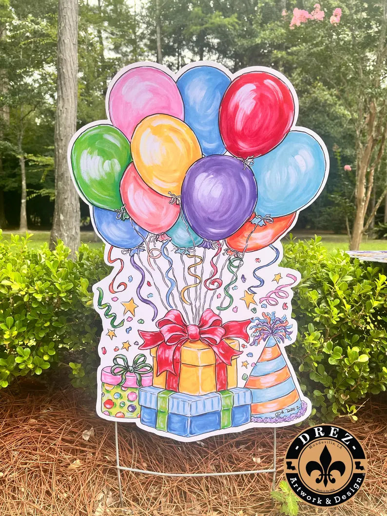Balloon Collage Birthday Yard Stake