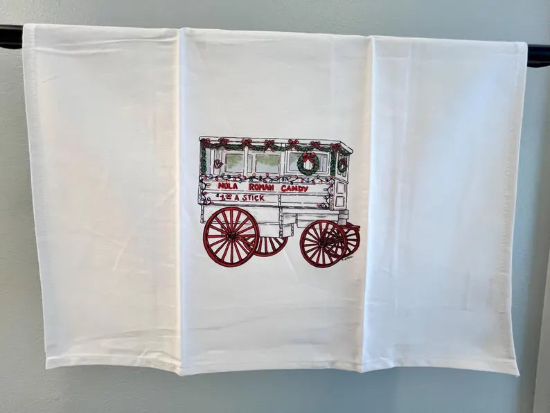 Christmas Roman Candy Cart Tea Towel