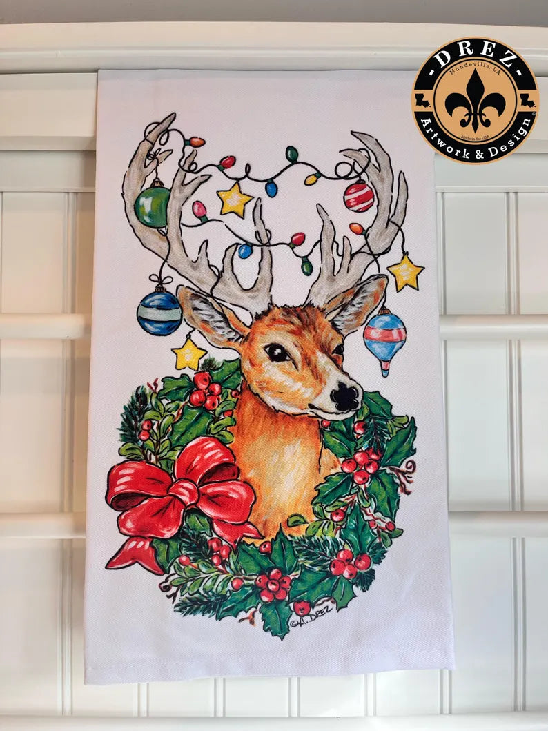 Christmas Deer Tea Towel