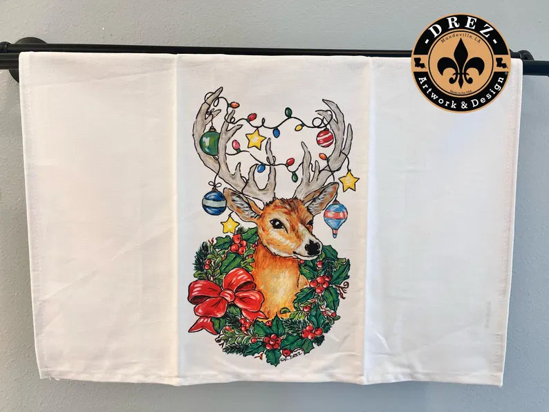 Christmas Deer Tea Towel